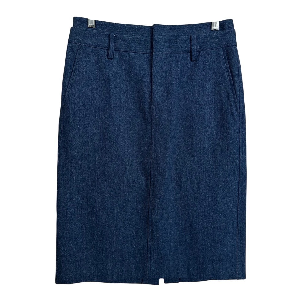 Vince Italian Fabric Denim Pencil Midi Skirt Blue Size 2 Clean Minimalist